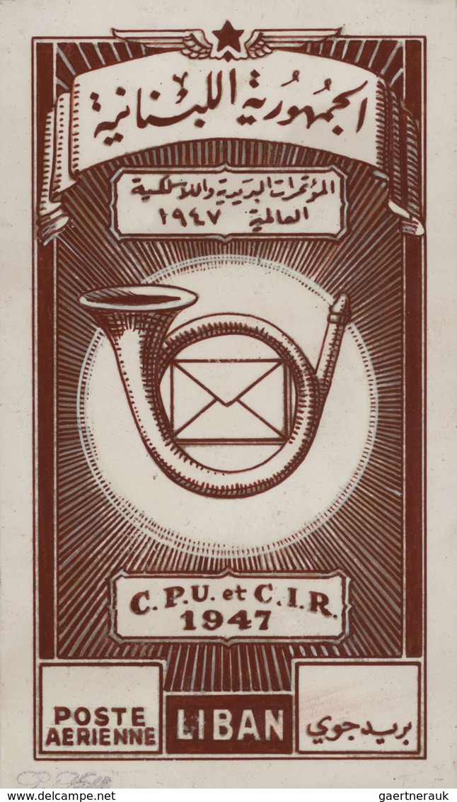 Libanon: 1930/1966. Whopping collection of 95 ARTIST'S DRAWINGS for stamps of the named period, stor