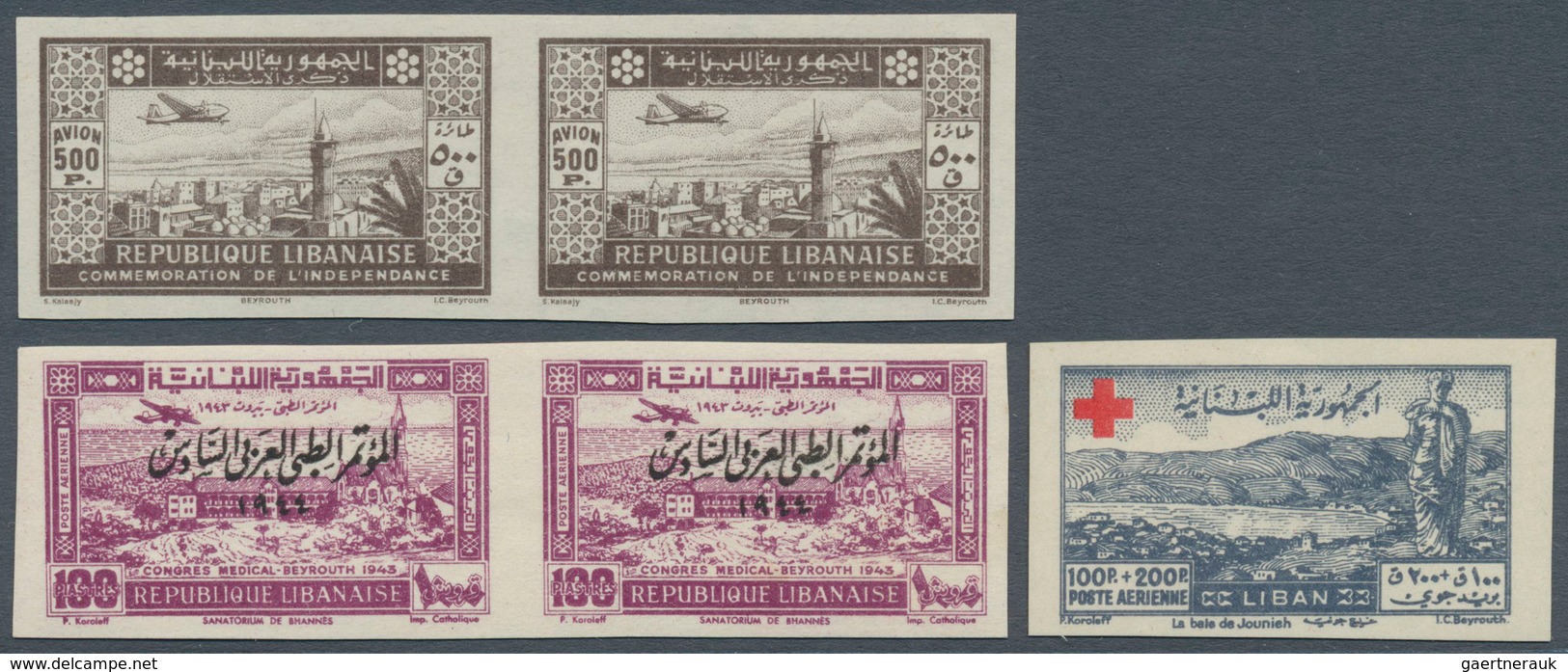 Libanon: 1943/1947, Mint Assortment Of 67 Imperforate Stamps, E.g. Maury PA82/87 Pairs (736,- €), PA - Líbano