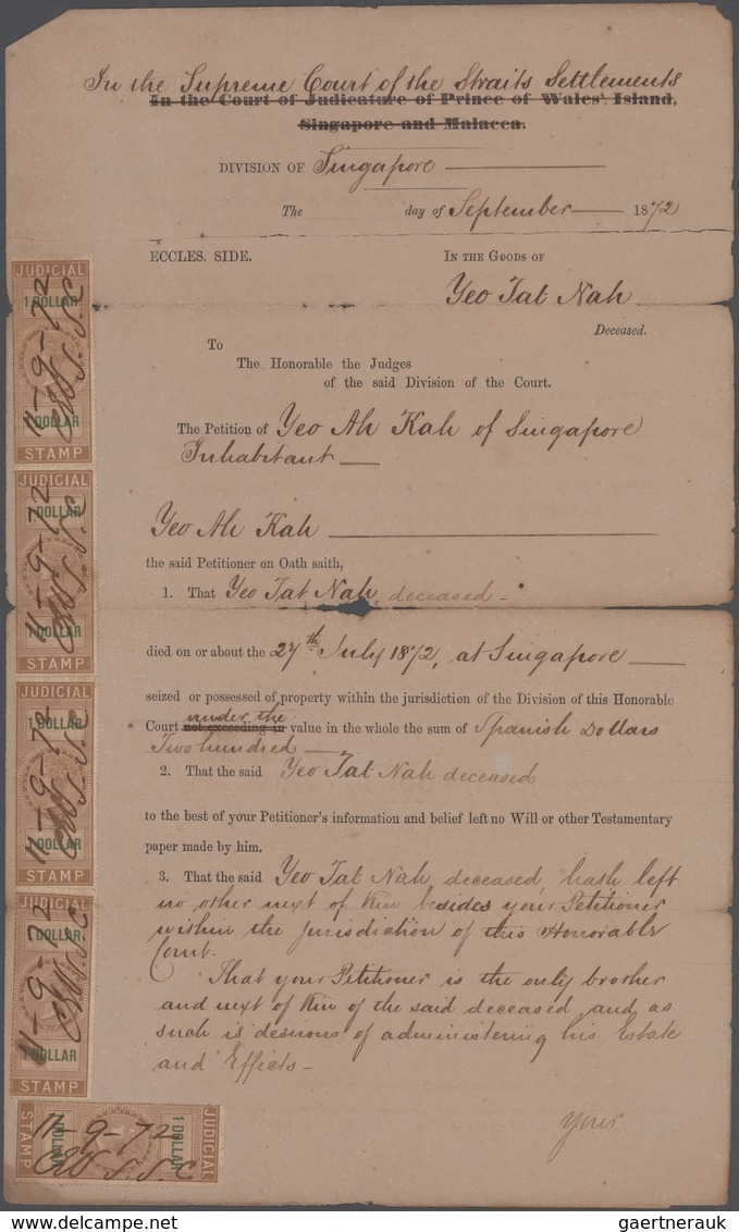 Malaiische Staaten - Straits Settlements: 1870's-1890's: About 100 Fiscal Documents Each Bearing Str - Straits Settlements