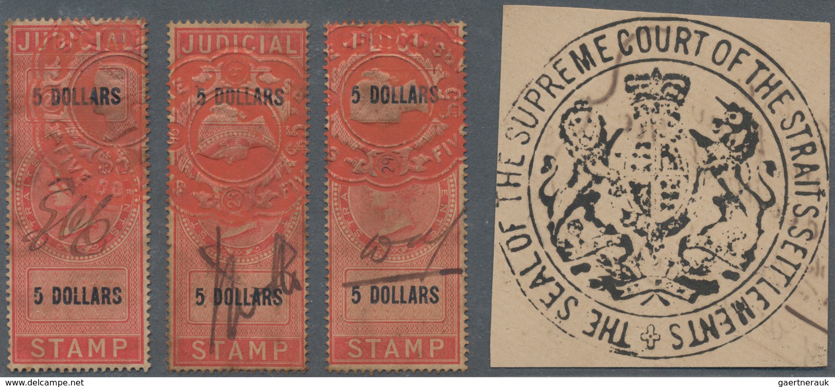 Malaiische Staaten - Straits Settlements: 1870's-1890's: Hundreds of Revenue and Judical stamps, up