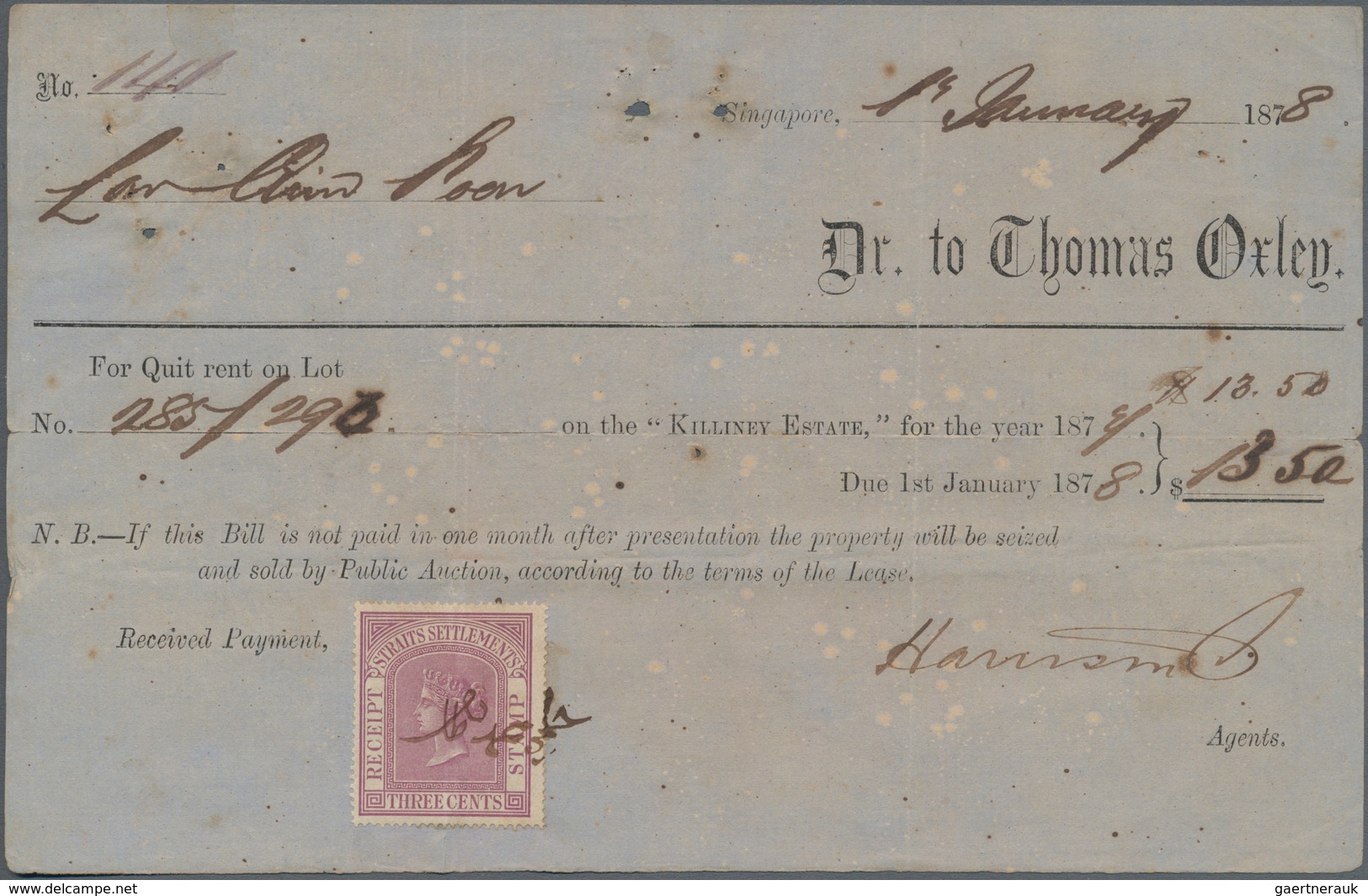 Malaiische Staaten - Straits Settlements: 1870's-1930's Ca.: More Than 100 Fiscal Documents, One Par - Straits Settlements