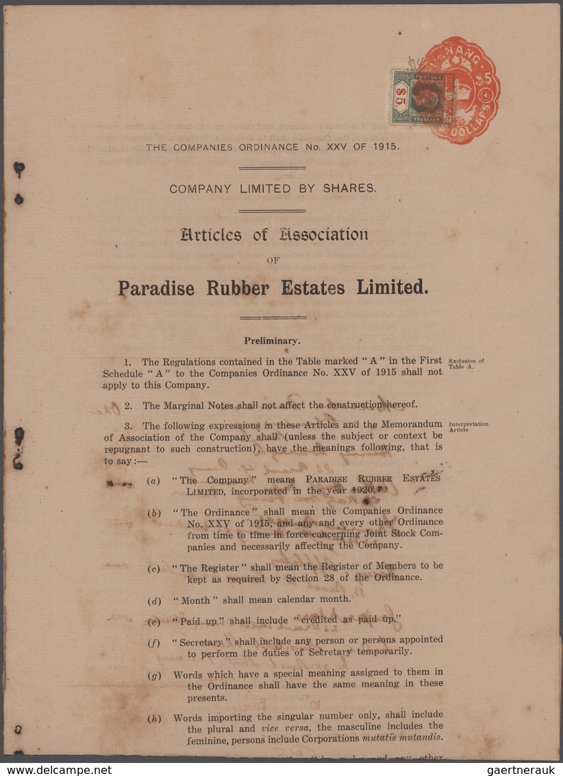 Malaiische Staaten - Straits Settlements: 1870's-1930's Ca: More Than 1000 Fiscal Documents, Most Of - Straits Settlements