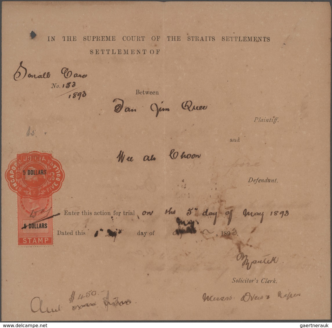 Malaiische Staaten - Straits Settlements: 1870's-1930's ca: More than 1000 fiscal documents, most of