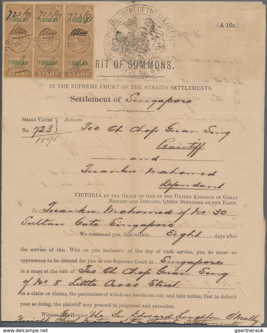 Malaiische Staaten - Straits Settlements: 1881-91 JUDICAL: More Than 100 Judical Documents Bearing Q - Straits Settlements