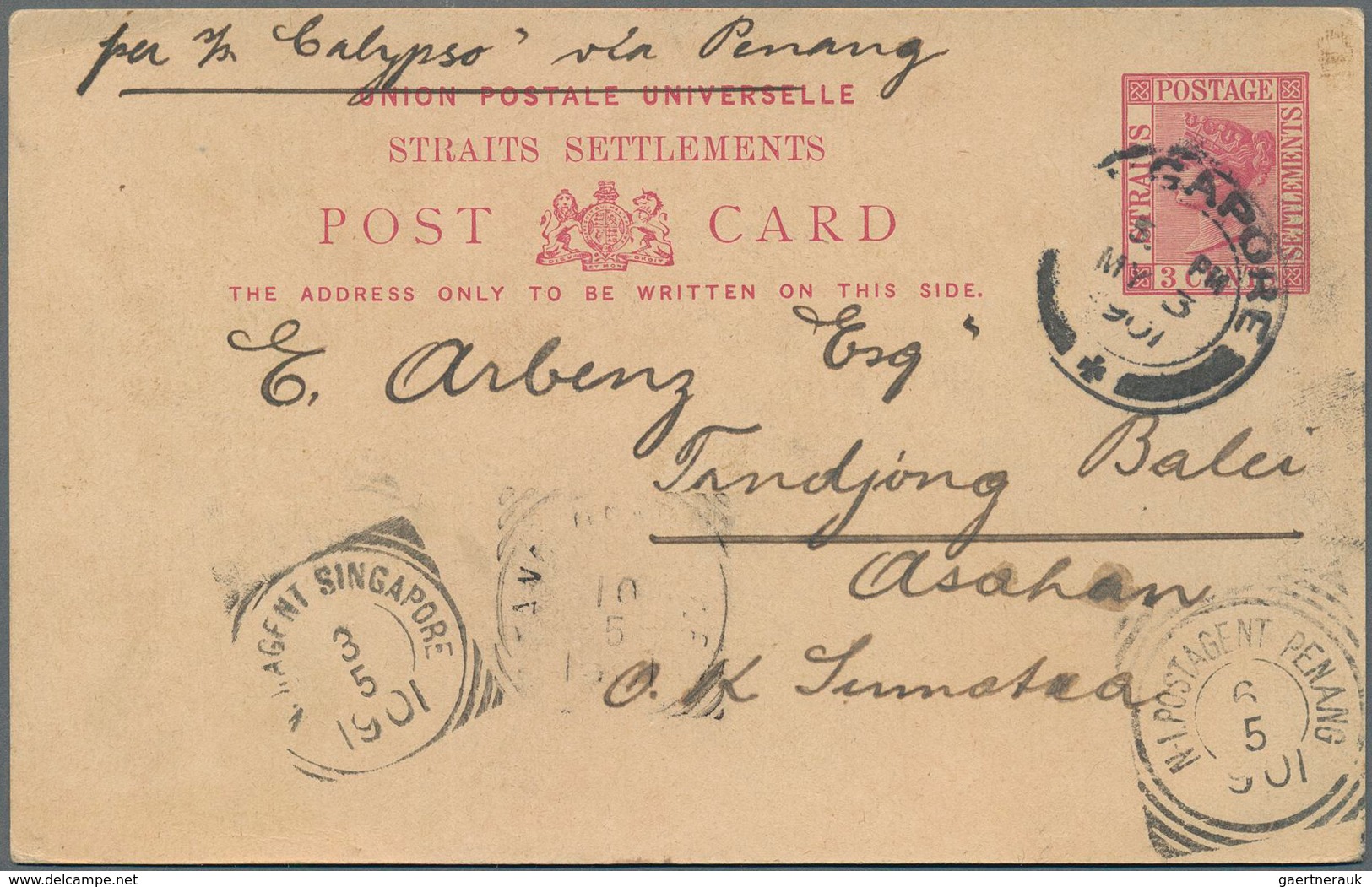 Malaiische Staaten - Straits Settlements: 1891-1923, Six Postal Stationery Items Used From Singapore - Straits Settlements