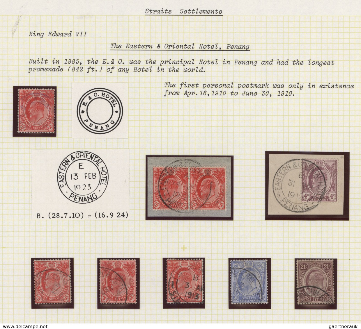 Malaiische Staaten - Straits Settlements: 1905/1920 (ca.), POSTMARKS On KEVII And KGV, Specialised C - Straits Settlements