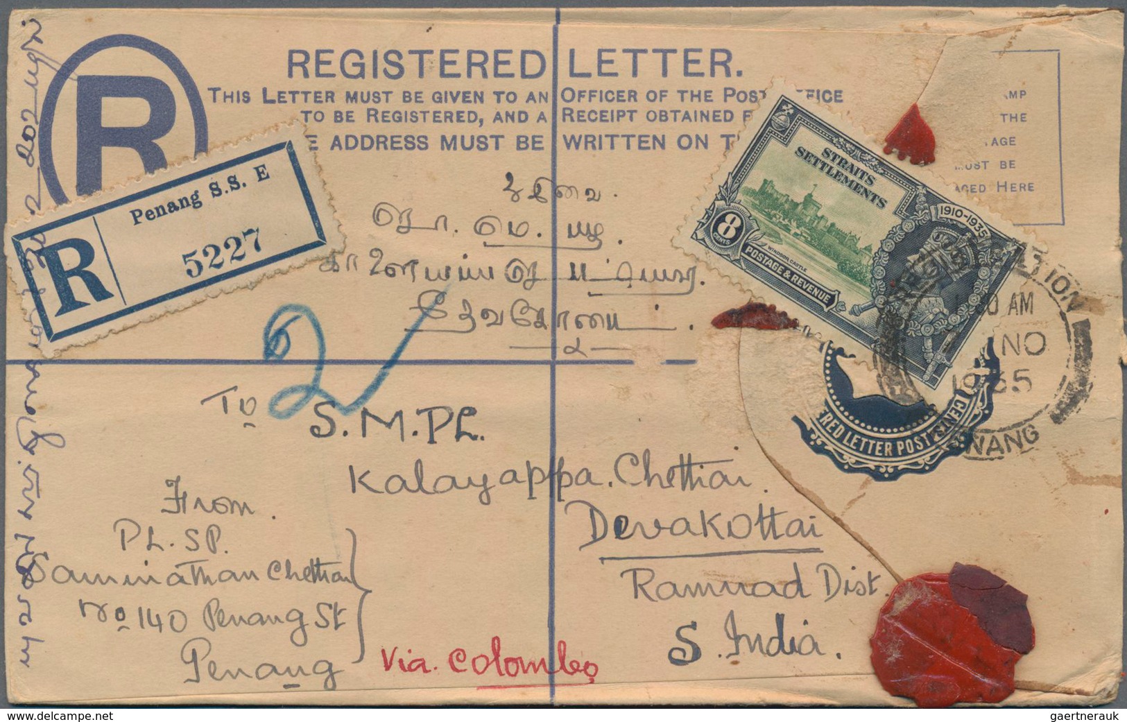 Malaiische Staaten - Straits Settlements: 1920's-30's: Group Of 22 Postal Stationery Registered Enve - Straits Settlements