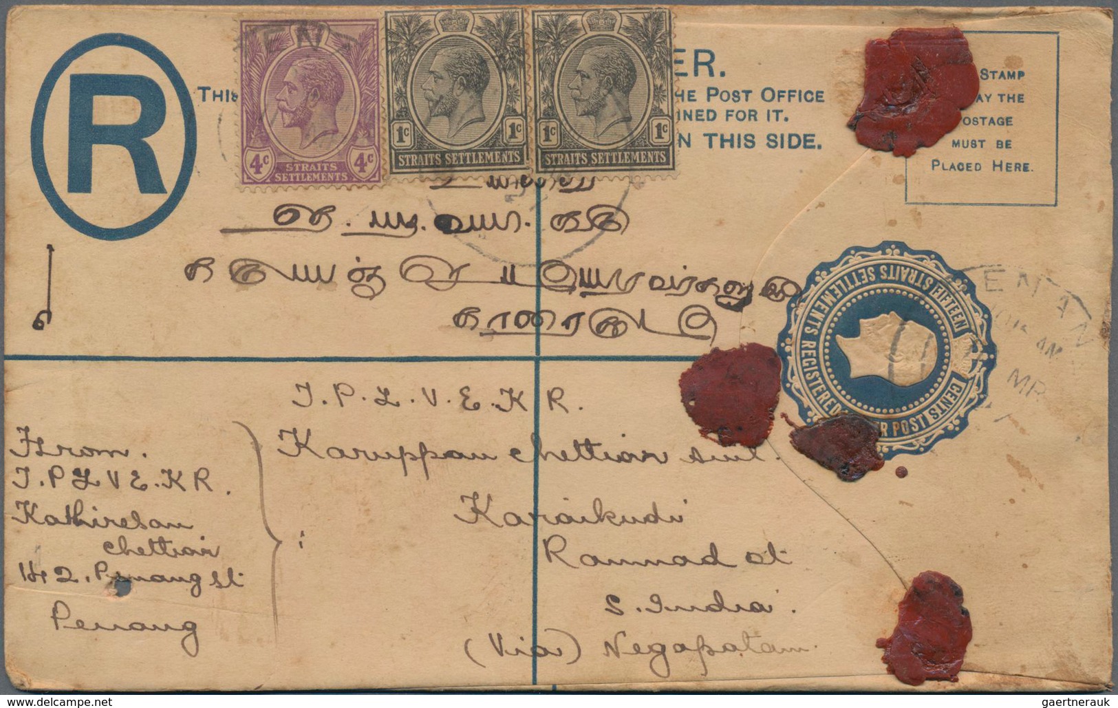 Malaiische Staaten - Straits Settlements: 1920's-30's: Group Of 22 Postal Stationery Registered Enve - Straits Settlements