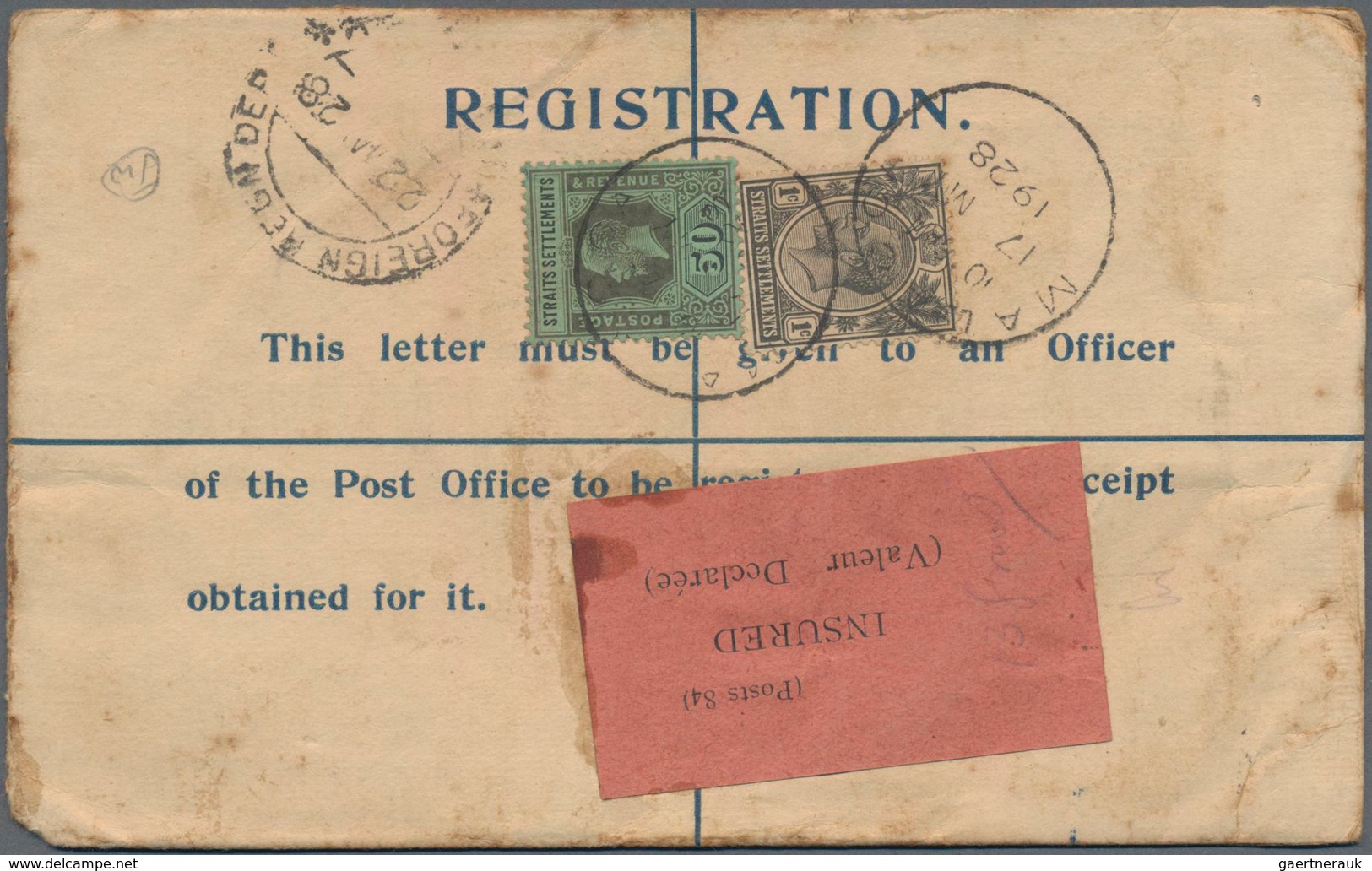 Malaiische Staaten - Straits Settlements: 1920's-30's: Group Of 22 Postal Stationery Registered Enve - Straits Settlements