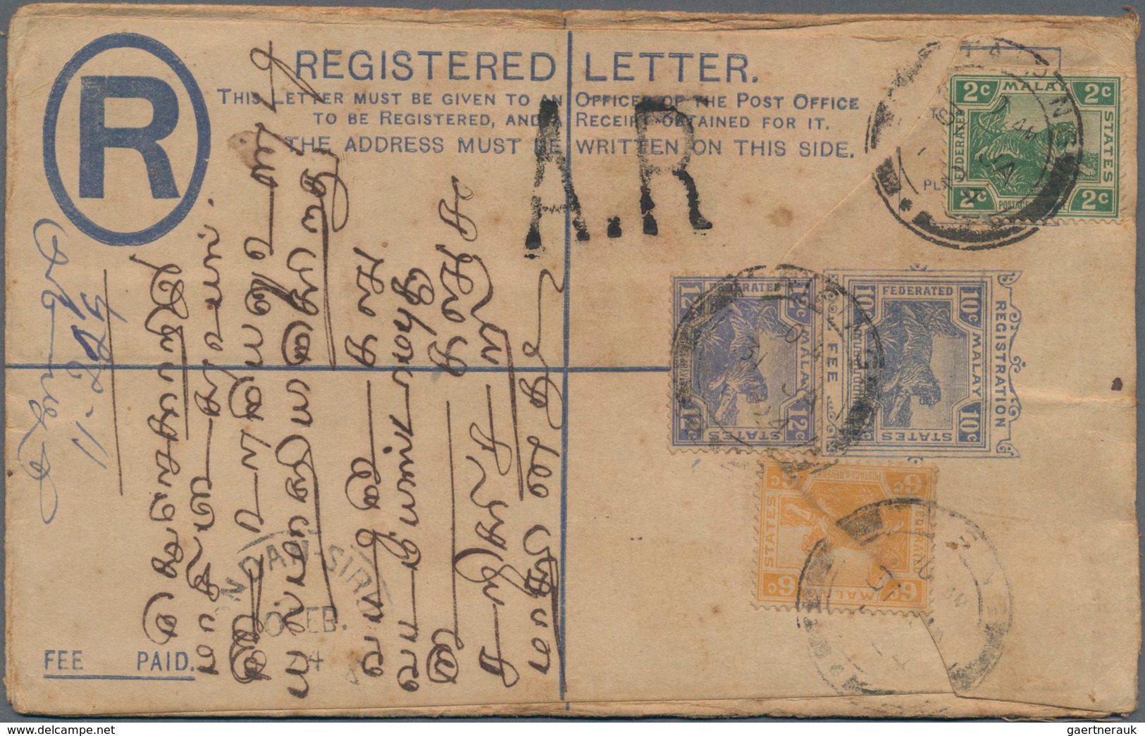 Malaiischer Staatenbund: 1920's-30's: 23 Postal Stationery Registered Envelopes KGV. Used From Vario - Federated Malay States