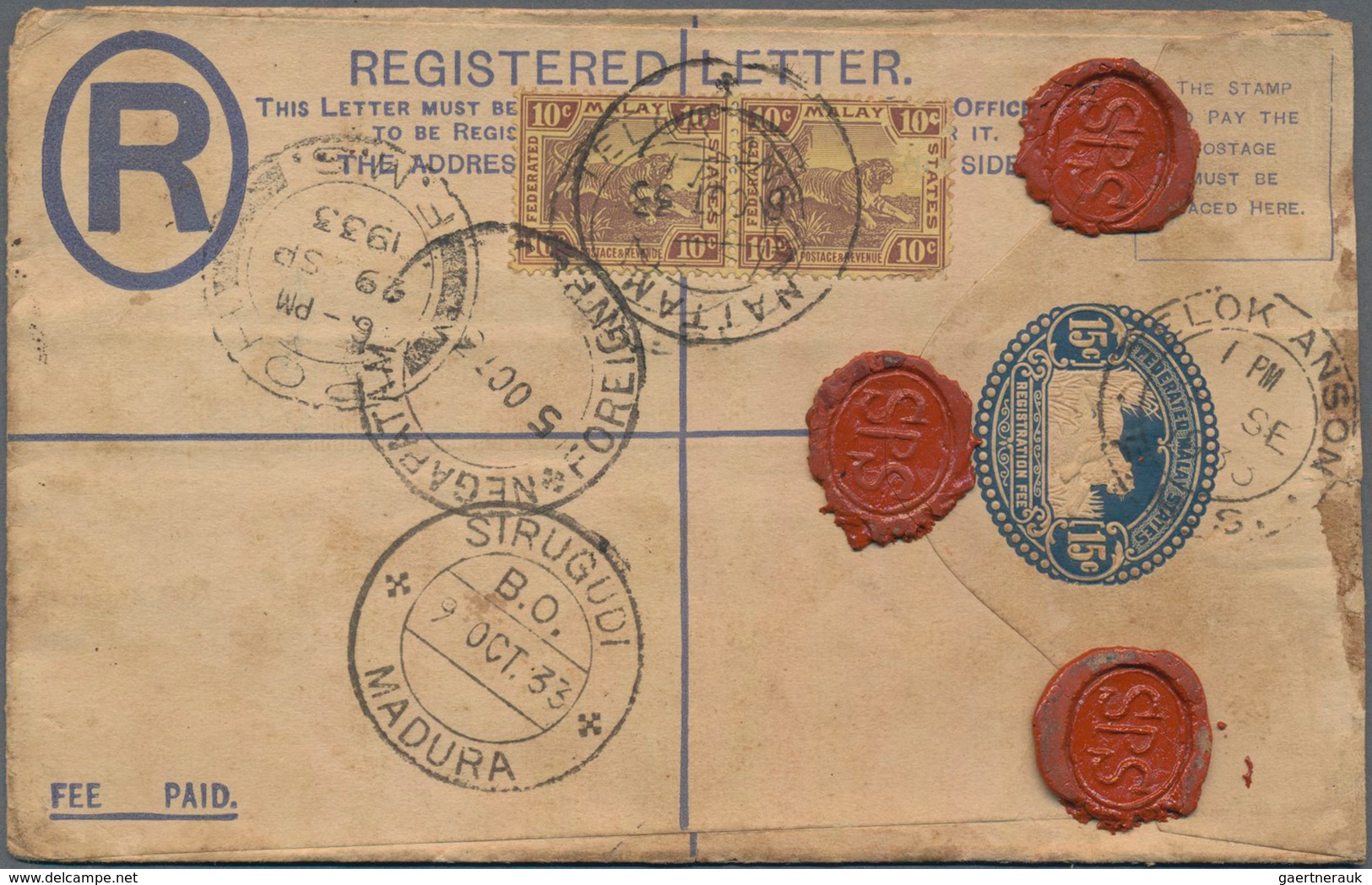 Malaiischer Staatenbund: 1920's-30's: 23 Postal Stationery Registered Envelopes KGV. Used From Vario - Federated Malay States