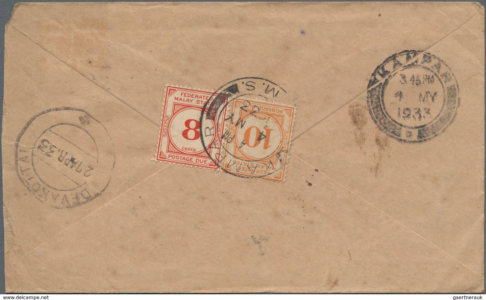 Malaiischer Staatenbund - Portomarken: 1924-26 Postage Due: Eight Covers Bearing Different Singles O - Federated Malay States