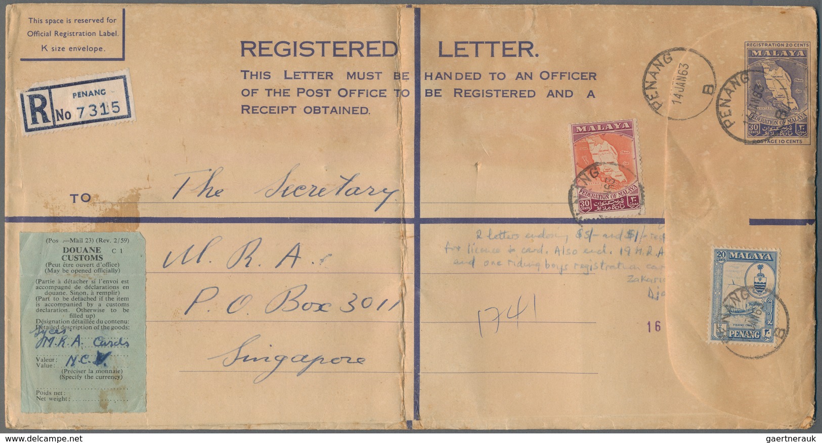 Malaysia: 1960's-80's Ca.: About 100 Postal Stationery Registered Envelopes From Mostly Different Po - Maleisië (1964-...)