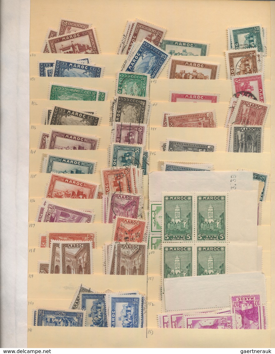 Marokko: 1891/1955, Comprehensive Mint And Used Dealer's Stock In A Densely Stuffed Album, Well Fill - Gebraucht