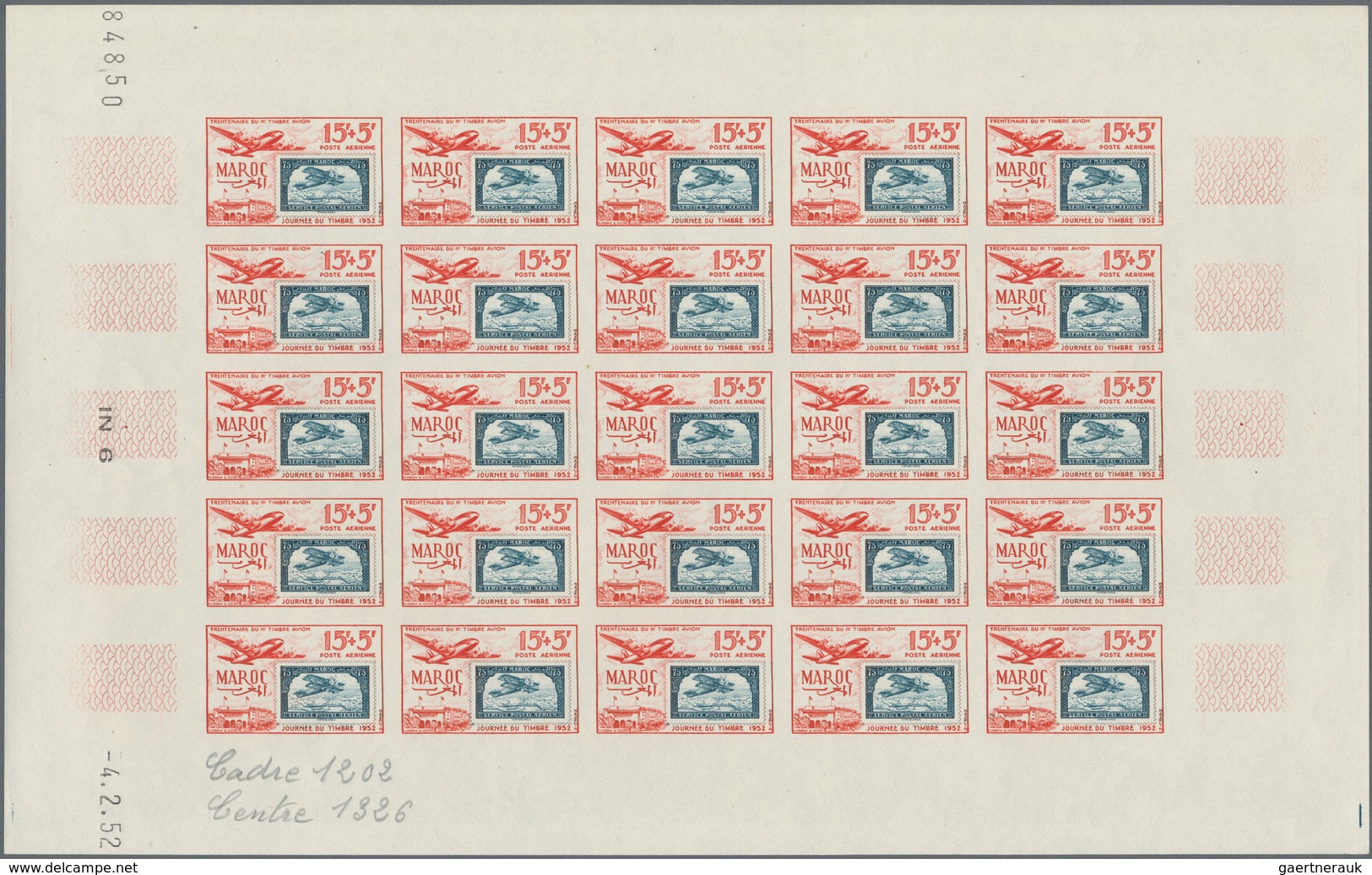 Marokko: 1949/1956, IMPERFORATE COLOUR PROOFS, MNH Assortment Of Ten Complete Sheets (=250 Proofs), - Usados