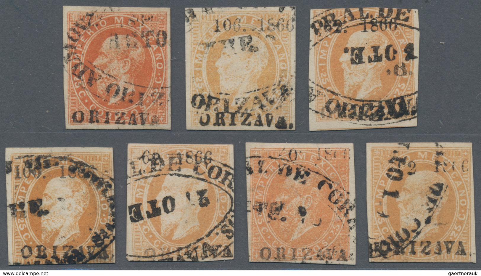 Mexiko: 1866, 17 Cancelled Stamps 25 C. Maximilian, Lithography, Incl. Postmarks Of Lagos, Colima, O - Mexiko