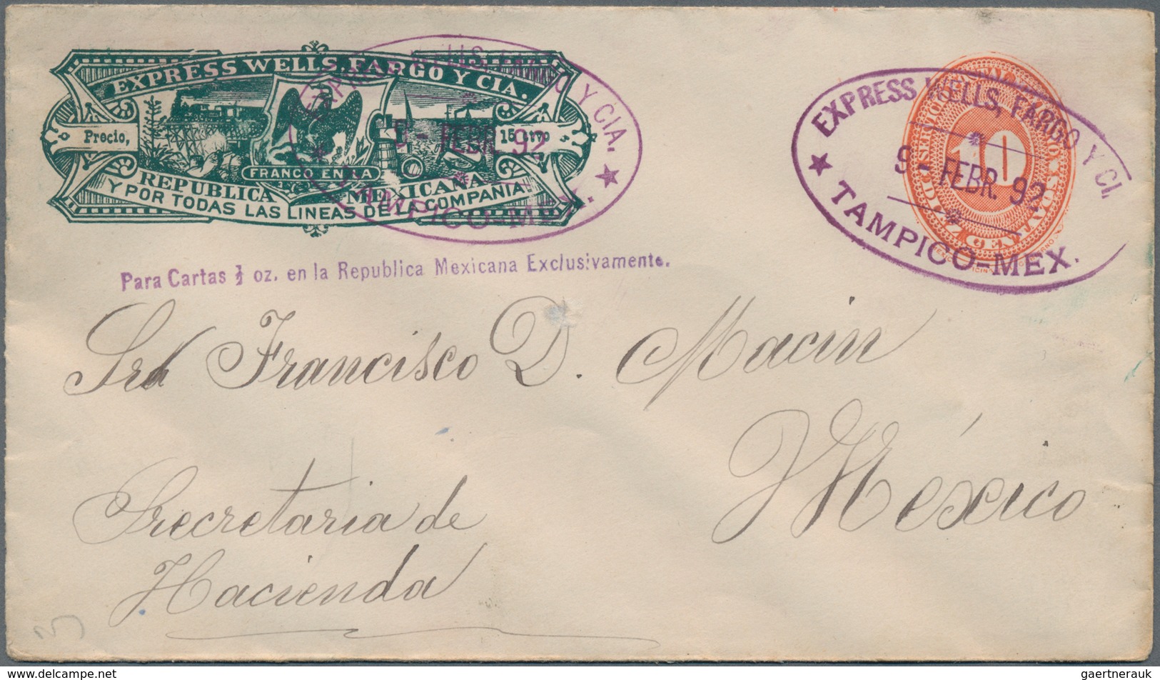 Mexiko - Ganzsachen: 1891/98, One Commercially Used Uprated Postal Stationery Lettercard Sent By Reg - Mexique