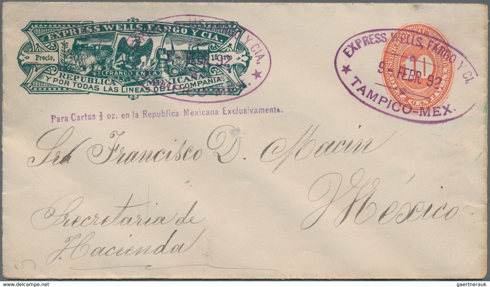 Mexiko - Ganzsachen: 1891/98, One Commercially Used Uprated Postal Stationery Lettercard Sent By Reg - Mexiko