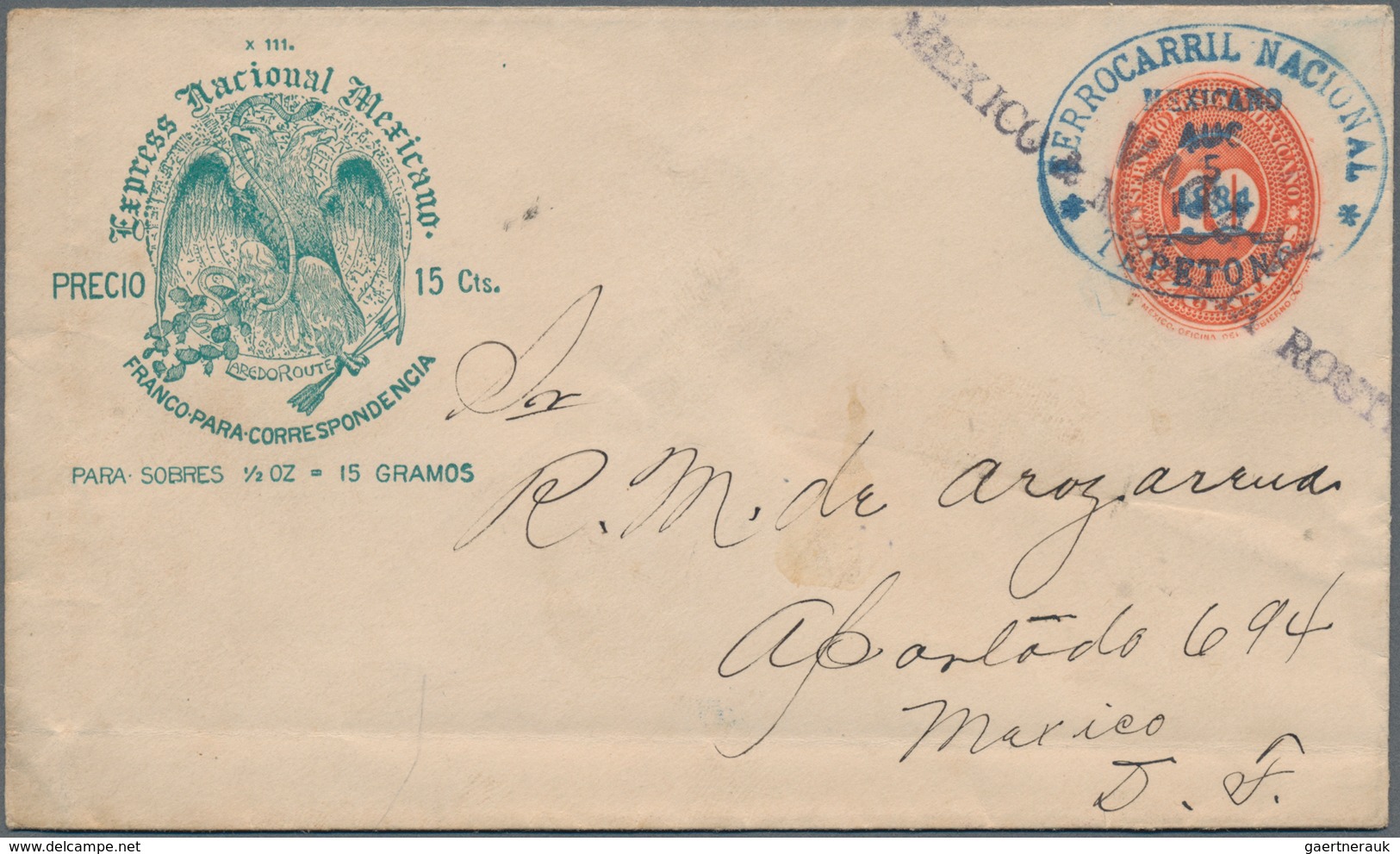 Mexiko - Ganzsachen: 1891/98, One Commercially Used Uprated Postal Stationery Lettercard Sent By Reg - Mexiko