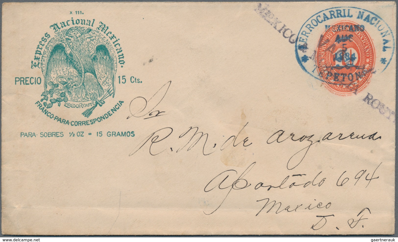 Mexiko - Ganzsachen: 1891/98, One Commercially Used Uprated Postal Stationery Lettercard Sent By Reg - México