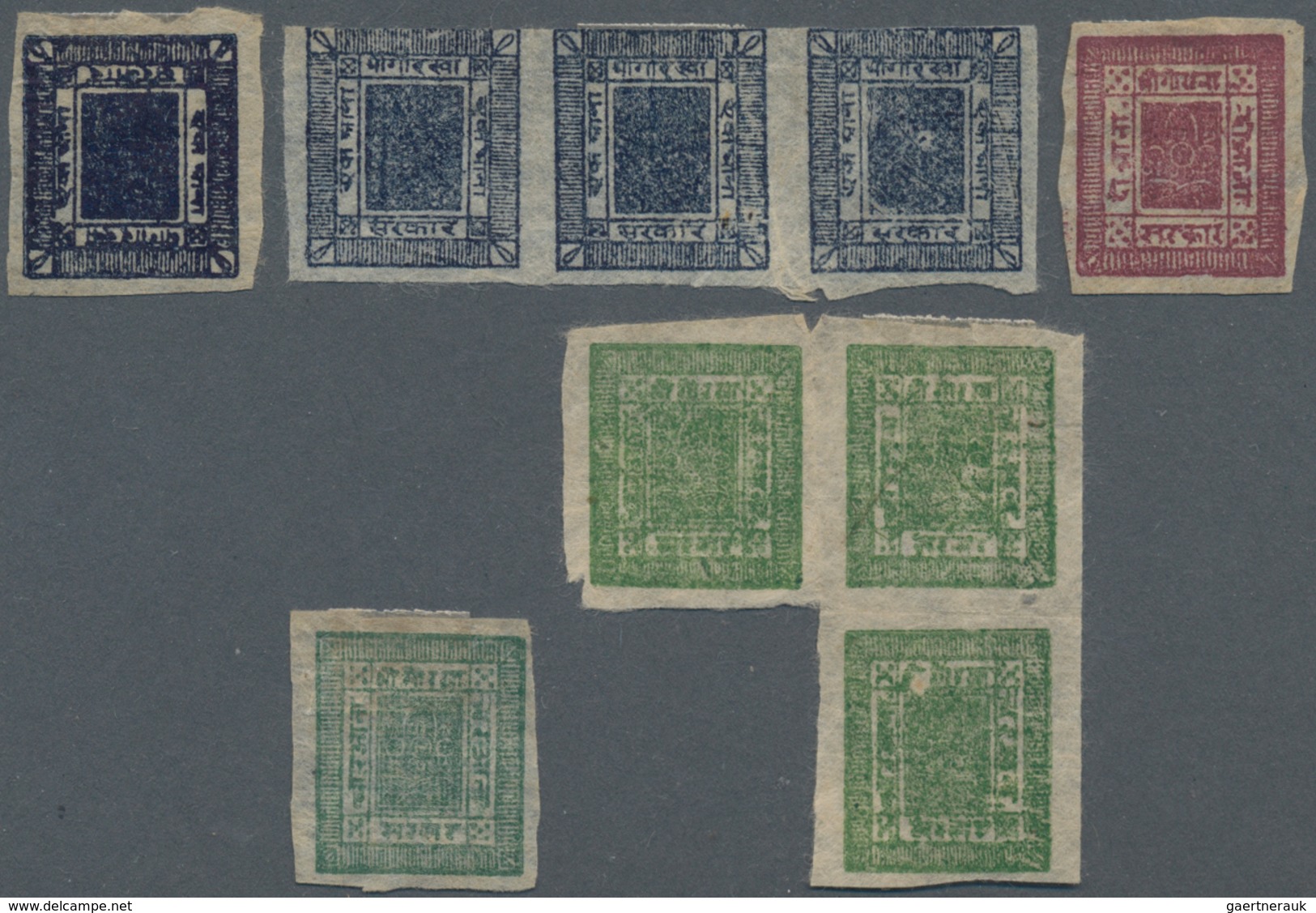 Nepal: 1899-1950's: More Than 60 Stamps Including 1899 ½a. Block Of 42 Used, Late Issues Of First De - Népal