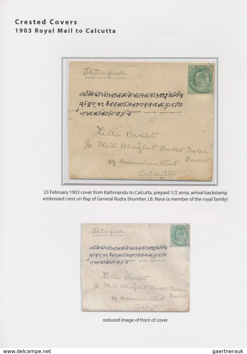 Nepal: 1903-1940 ROYAL MAIL - Crested Covers: Group Of Five Covers, Three Acc. By Resp. Letters, Fro - Népal