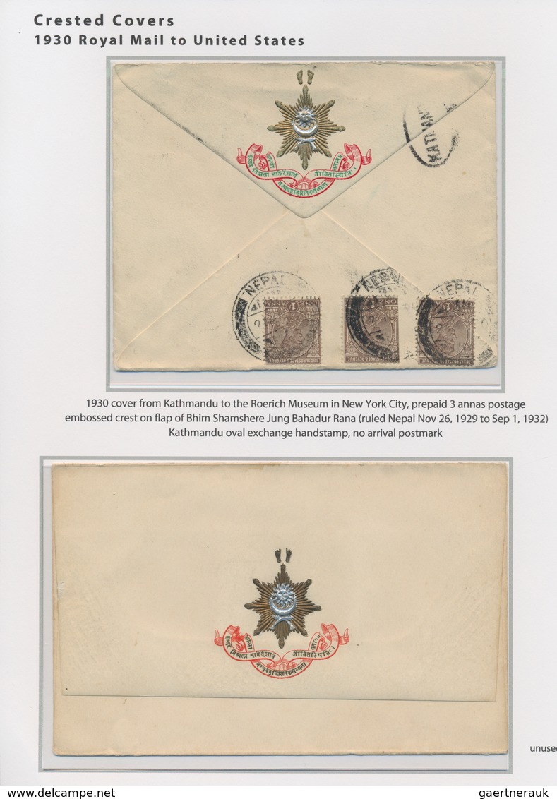 Nepal: 1903-1940 ROYAL MAIL - Crested Covers: Group Of Five Covers, Three Acc. By Resp. Letters, Fro - Népal