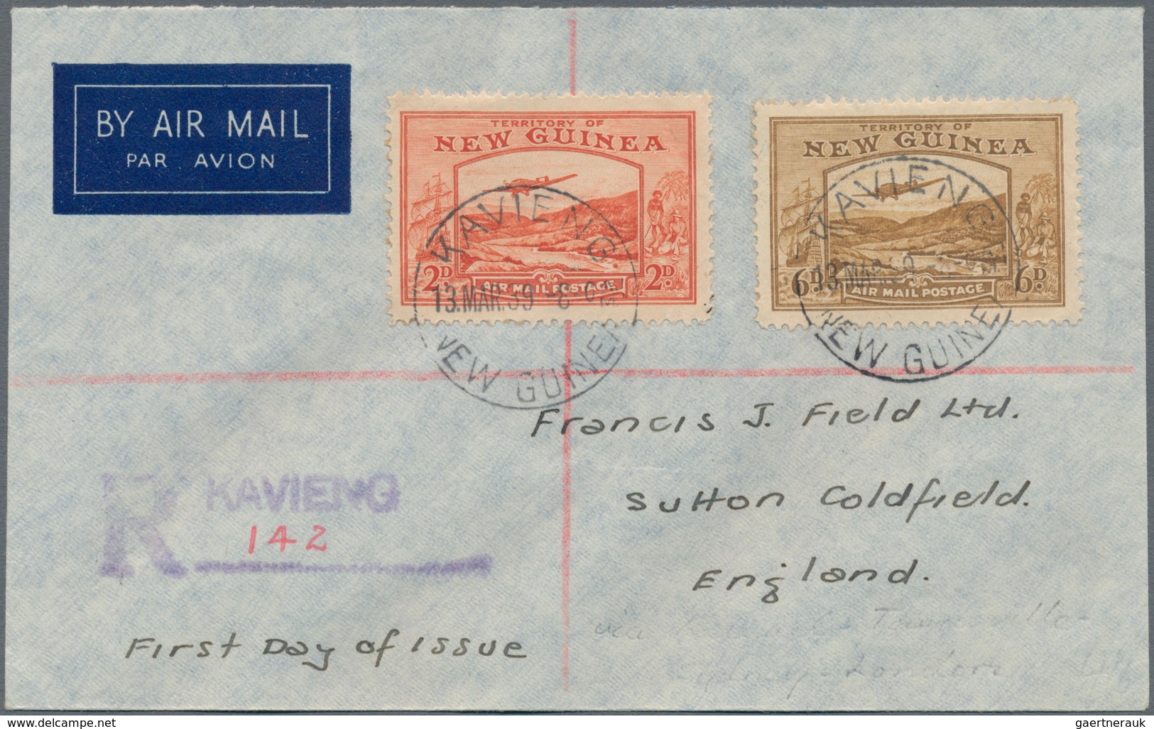 Neuguinea: 1939 Bulolo Goldfields AIRMAIL Issue ½d. To 1s. Used On Six Covers Sent From KAVIENG To E - Papouasie-Nouvelle-Guinée