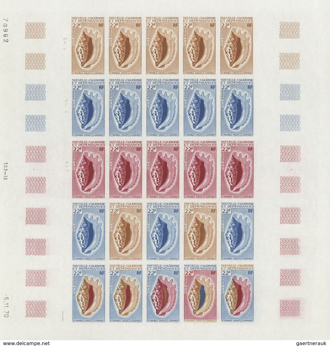 Neukaledonien: 1969/1975, IMPERFORATE COLOUR PROOFS, MNH Collection Of 58 Complete Sheets (=1.405 Pr - Neufs