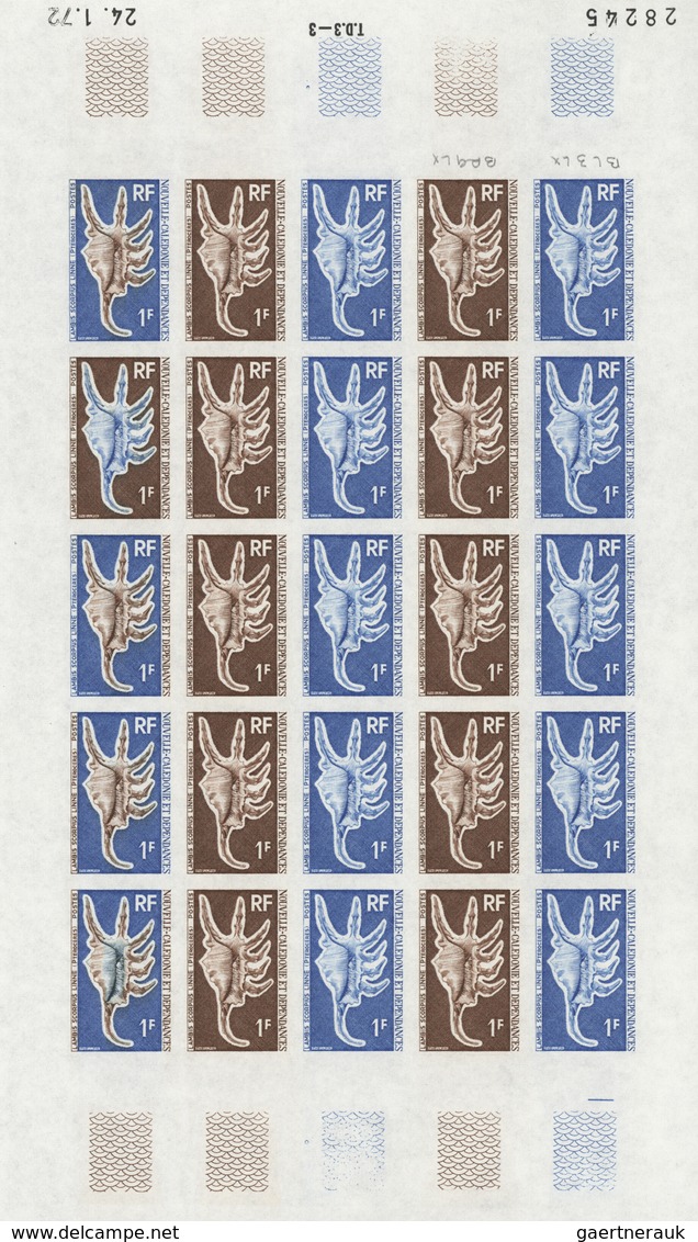 Neukaledonien: 1969/1975, IMPERFORATE COLOUR PROOFS, MNH collection of 58 complete sheets (=1.405 pr