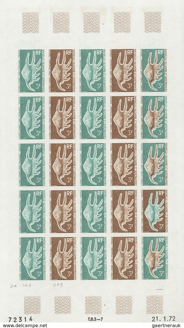 Neukaledonien: 1969/1975, IMPERFORATE COLOUR PROOFS, MNH collection of 58 complete sheets (=1.405 pr