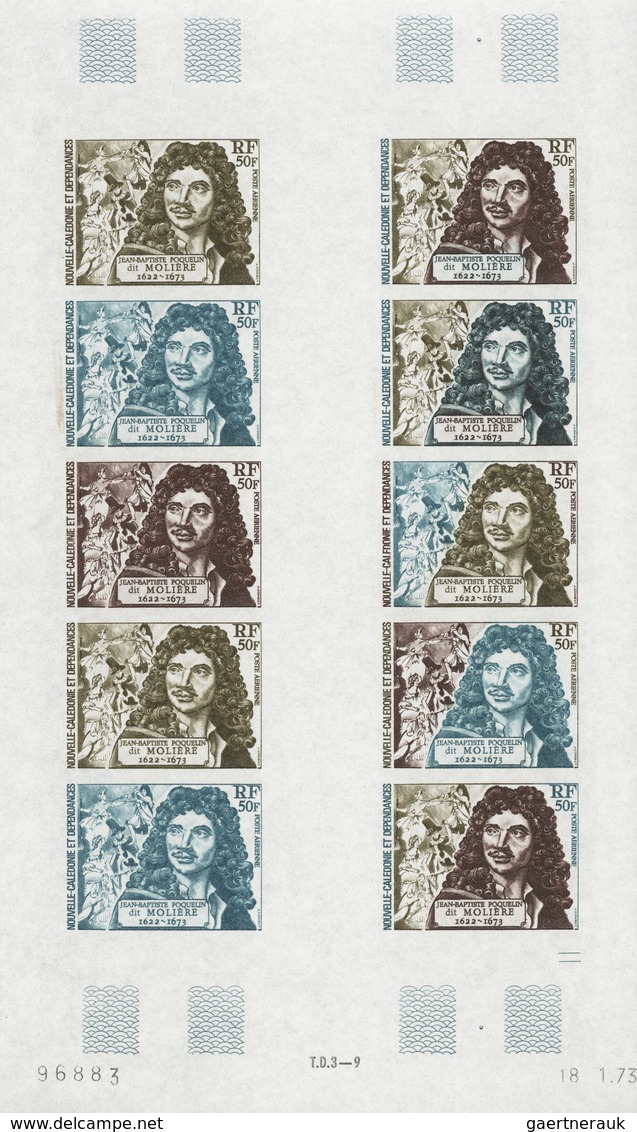 Neukaledonien: 1969/1975, IMPERFORATE COLOUR PROOFS, MNH collection of 58 complete sheets (=1.405 pr