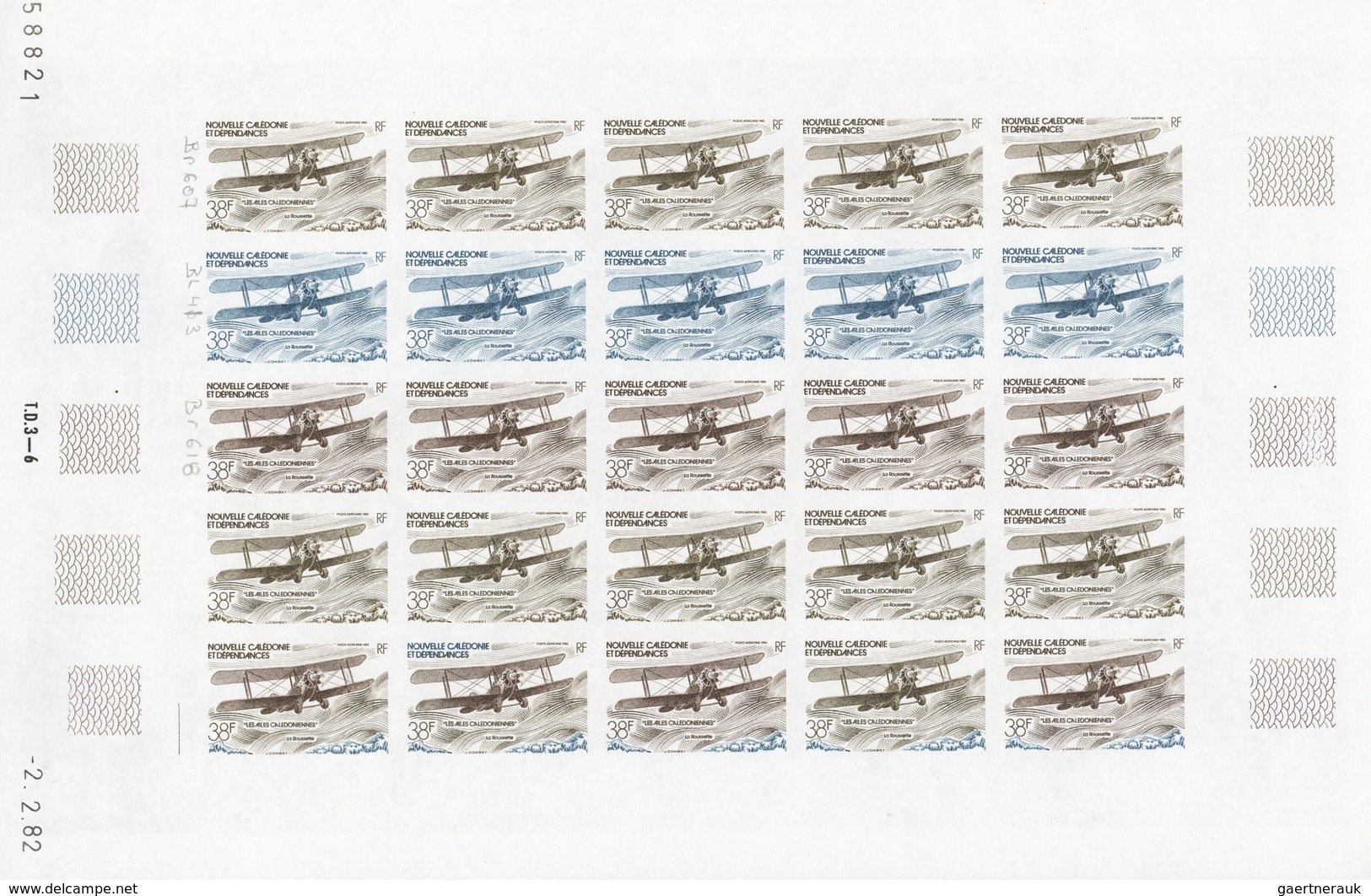 Neukaledonien: 1969/1975, IMPERFORATE COLOUR PROOFS, MNH collection of 58 complete sheets (=1.405 pr