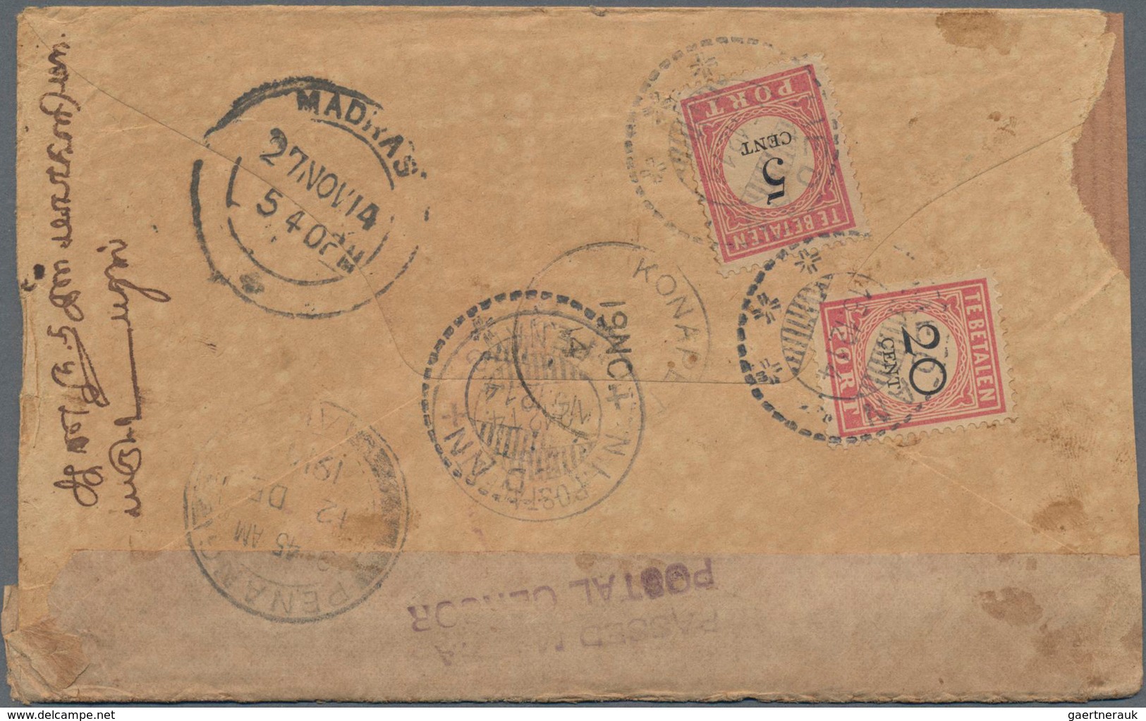 Niederländisch-Indien - Portomarken: 1911-26: Eight Insuff. Franked Covers From India All With Nethe - Indes Néerlandaises