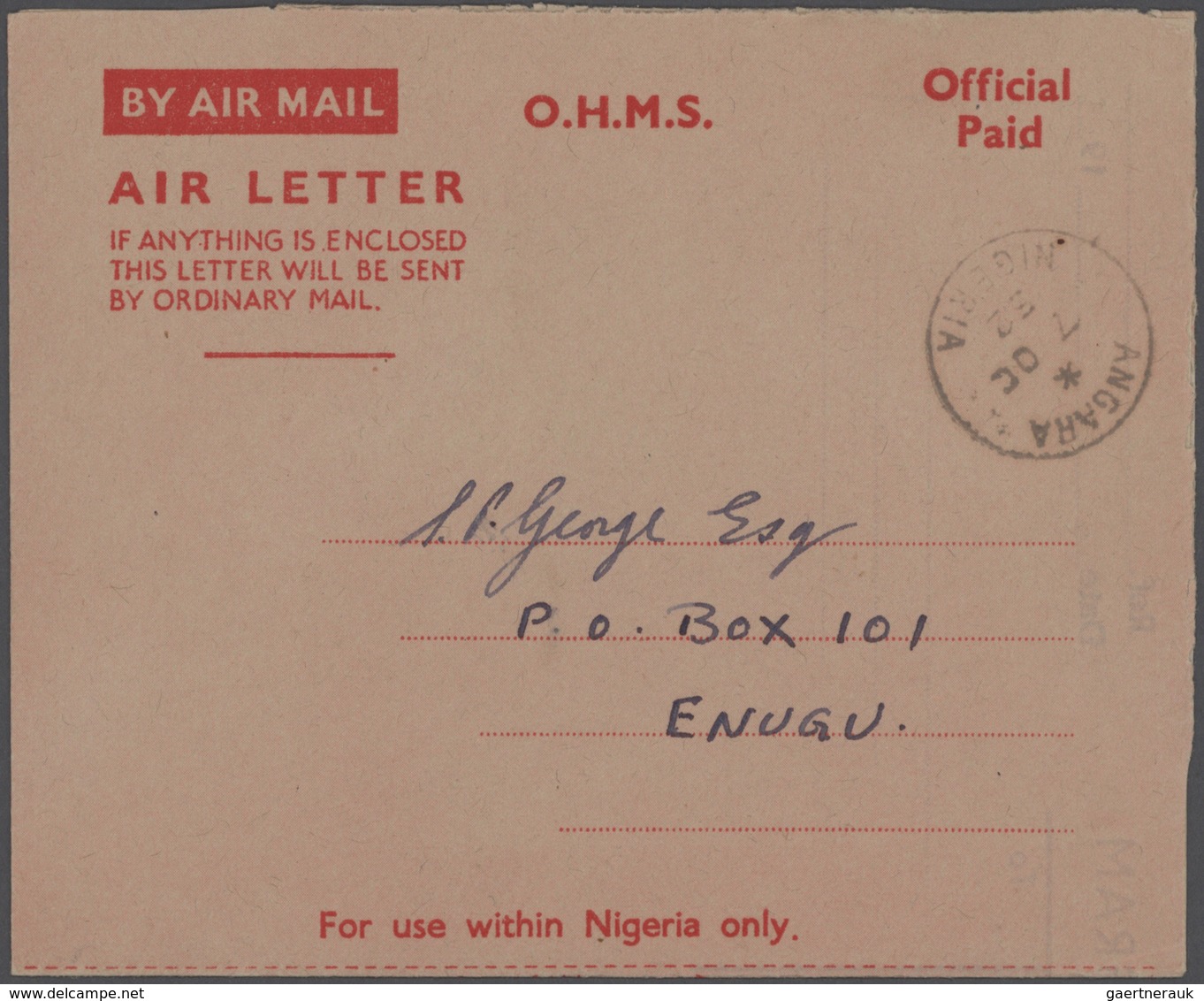 Nigeria: 1949/80 (ca.) 390 Pieces Of Used And Unused Air Letters And Covers, Including A Number Of O - Nigeria (...-1960)