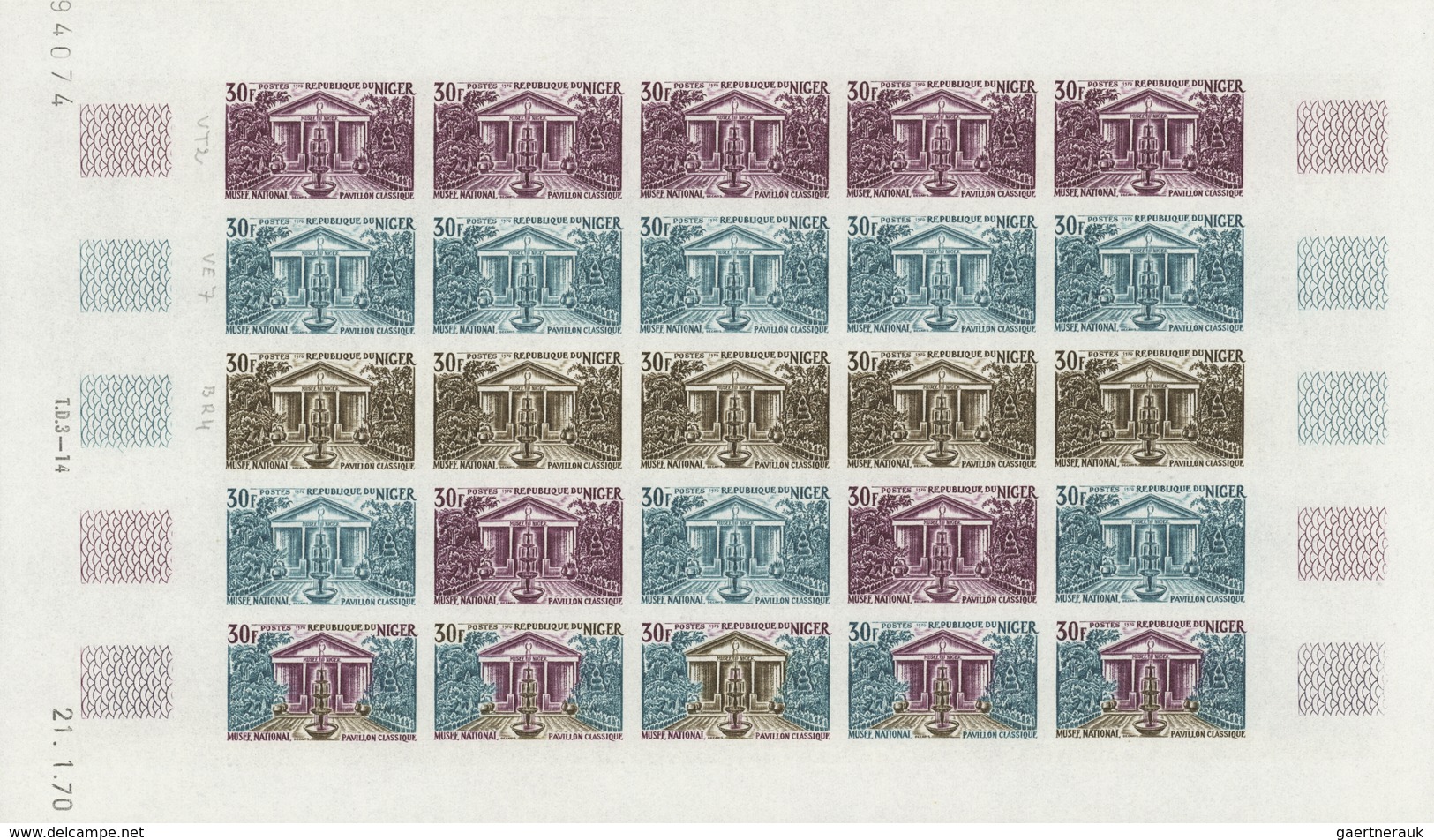 Niger: 1969/1978, IMPERFORATE COLOUR PROOFS, MNH collection of 105 complete sheets (=2.245 proofs),