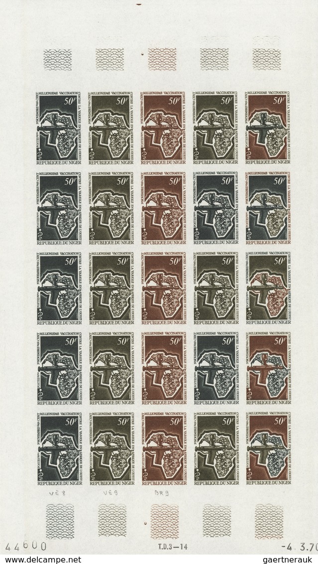 Niger: 1969/1978, IMPERFORATE COLOUR PROOFS, MNH collection of 105 complete sheets (=2.245 proofs),