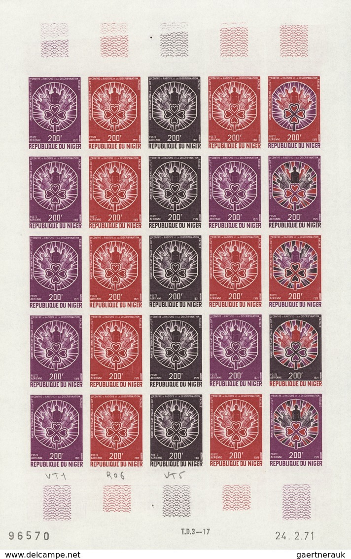 Niger: 1969/1978, IMPERFORATE COLOUR PROOFS, MNH collection of 105 complete sheets (=2.245 proofs),