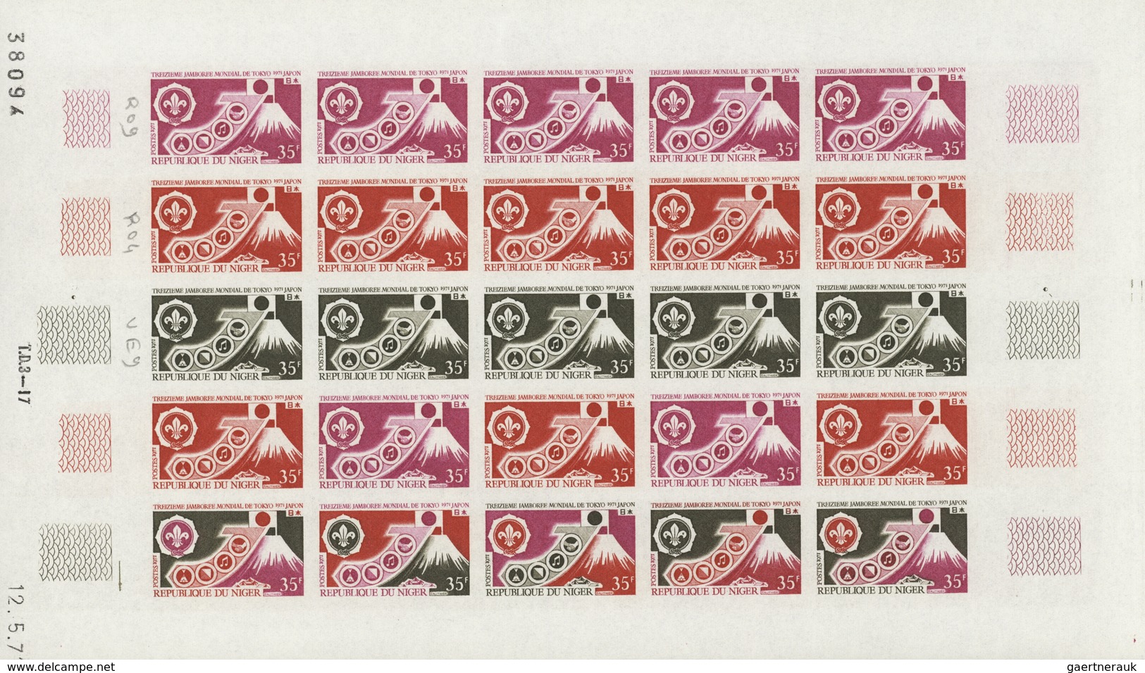 Niger: 1969/1978, IMPERFORATE COLOUR PROOFS, MNH collection of 105 complete sheets (=2.245 proofs),