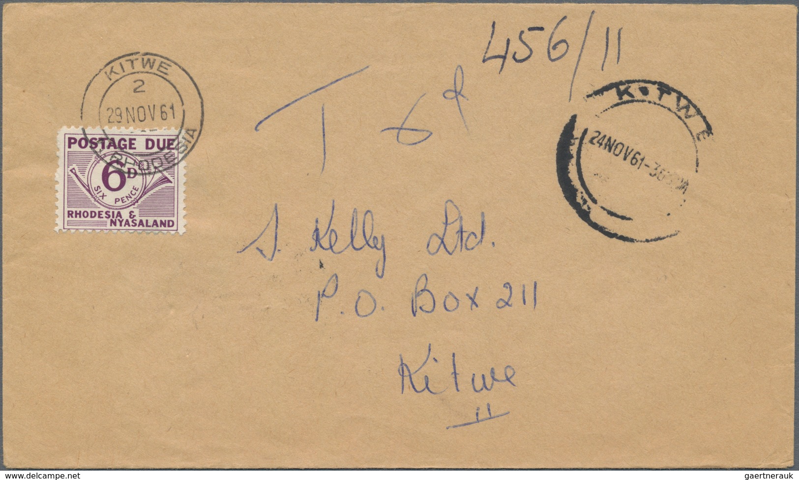 Nyassaland - Portomarken: 1934-67 Ca.: Nine Postage Due Covers And Cards Bearing Postage Due Stamps - Nyassaland (1907-1953)