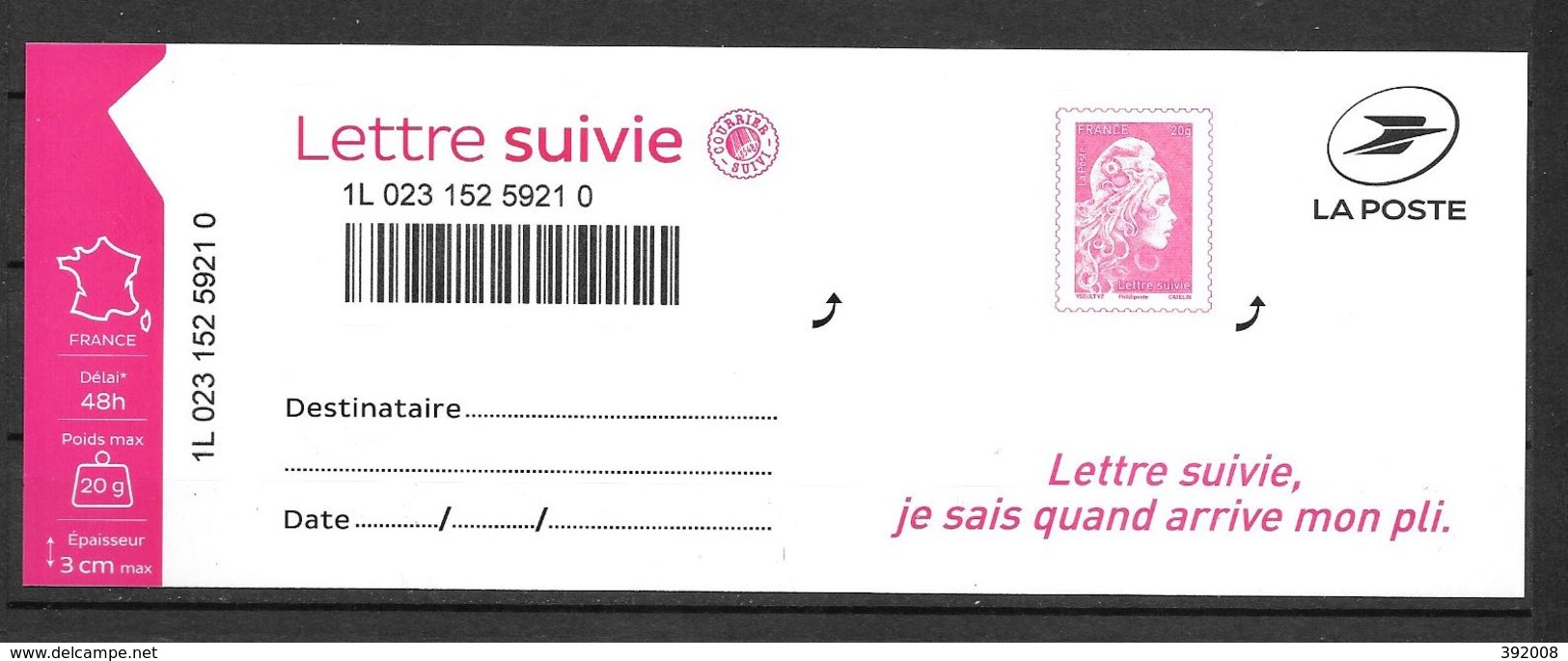 2019 - Lettre Suivie Marianne L'Engagée - Altri & Non Classificati