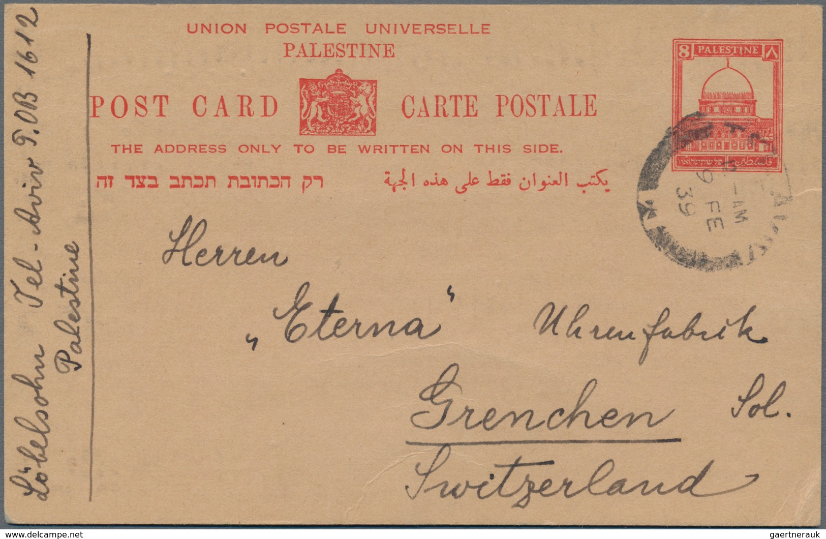 Palästina: 1934/1939, Lot Of Six Commercially Used Stationeries (two Uprated Letter Cards, One Wrapp - Palestine