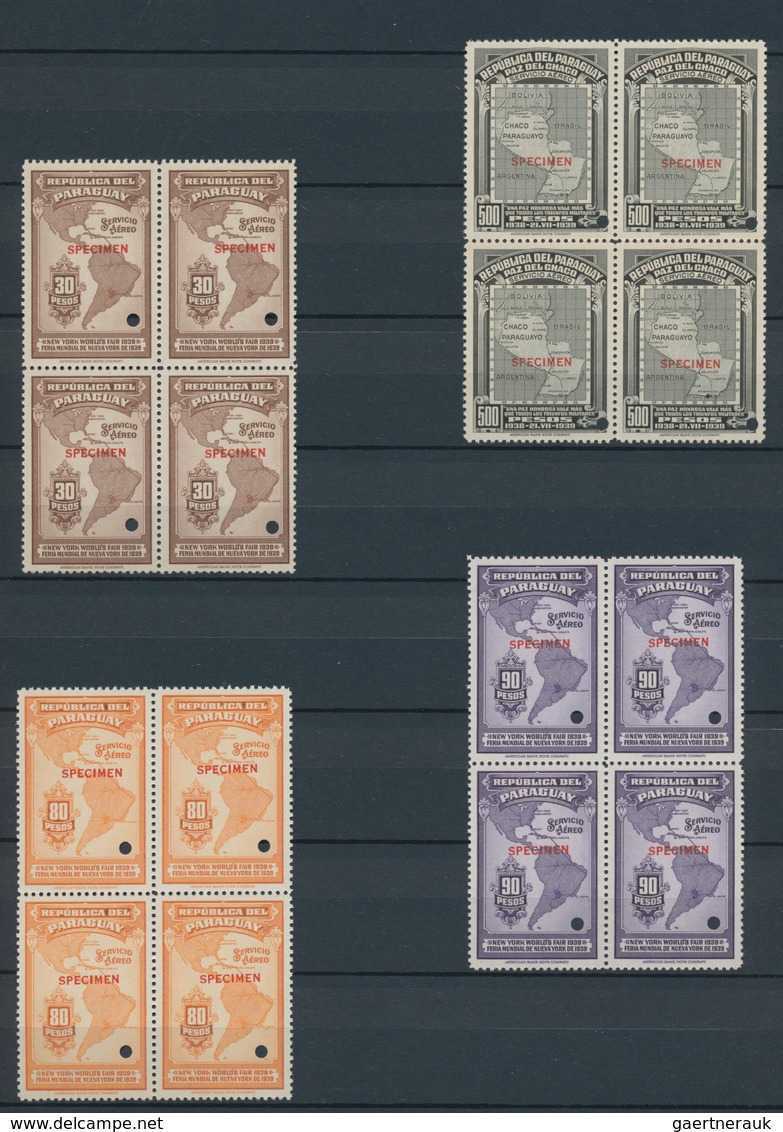 Paraguay: 1939/1941, ABN Specimen Proofs, Collection Of 176 Stamps, All Within Blocks Of Four. - Paraguay