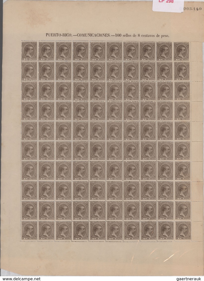 Puerto Rico: 1890/1898, King Alfons XIII., Ten Values In Complete Sheets Of 100 Stamps Each Mint Nev - Puerto Rico