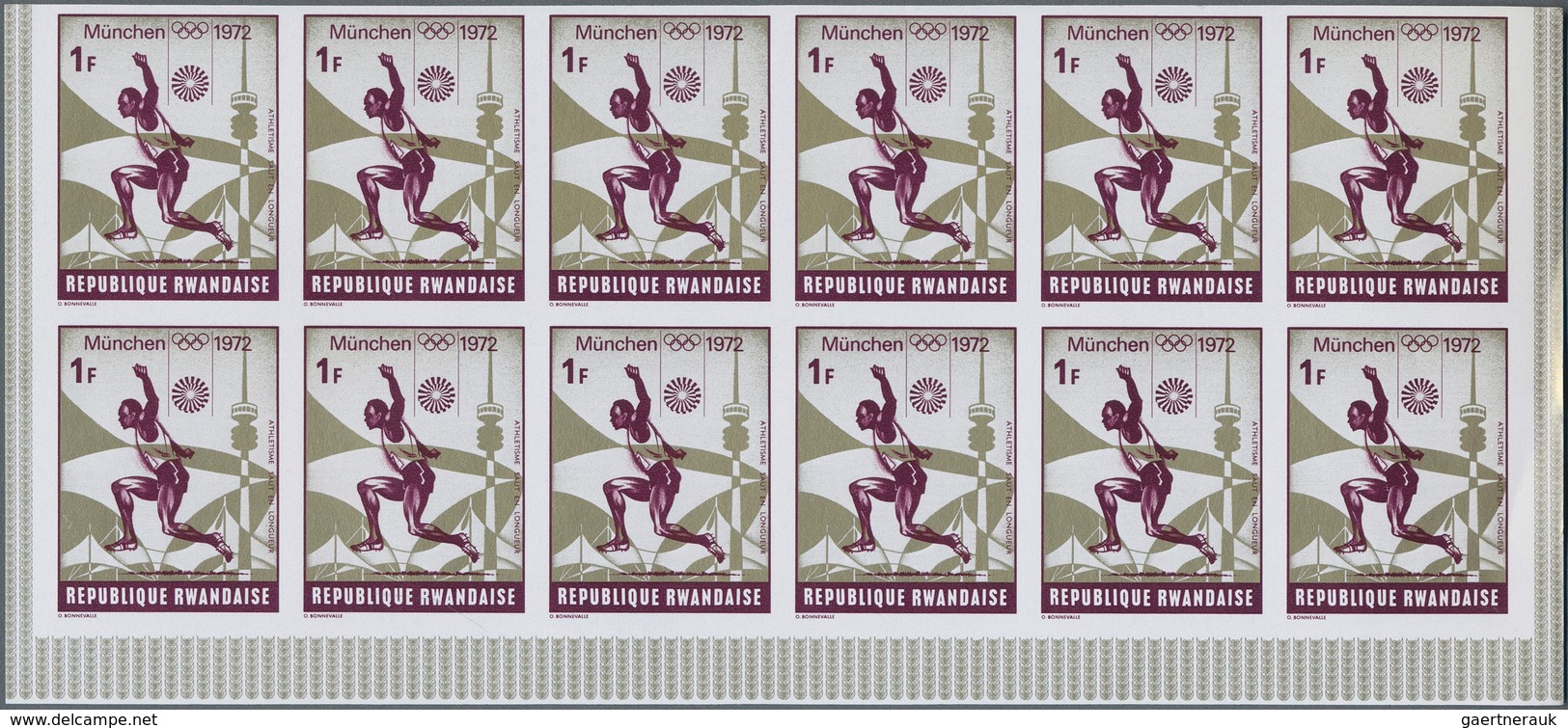 Ruanda: 1967/1975. Lot of 13,519 IMPERFORATE stamps, souvenir and miniature sheets showing various i