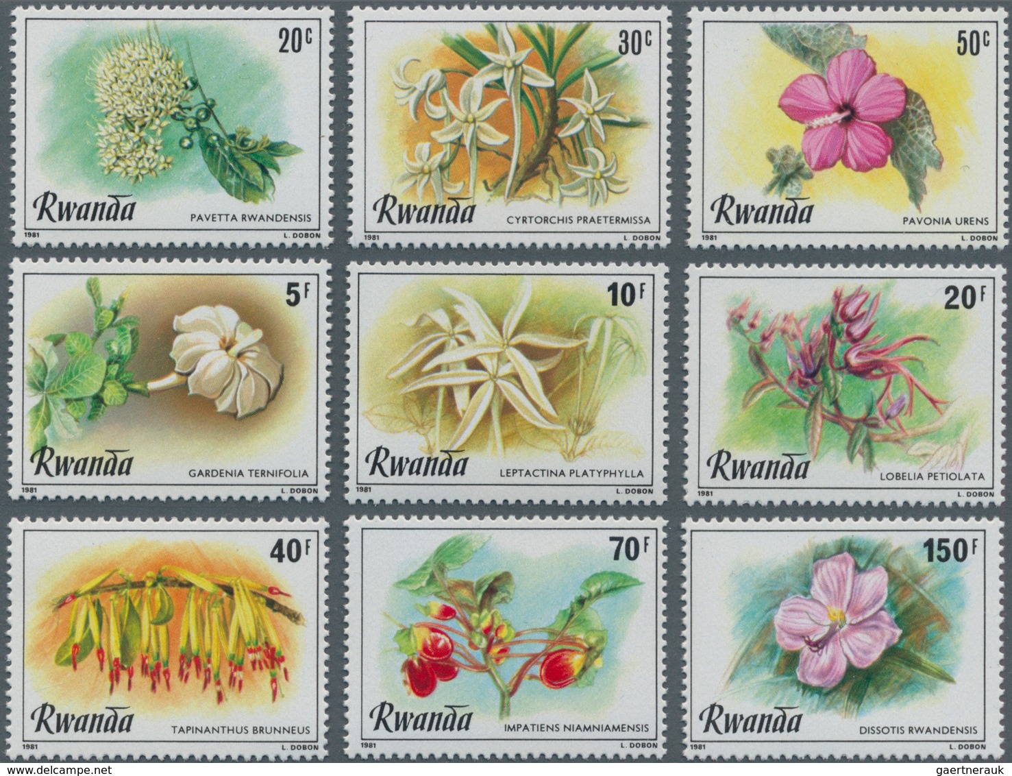 Ruanda: 1981, Flowers Complete Set Of Ten In An Investment Lot With About 950 Sets Mostly In Part/co - Autres & Non Classés