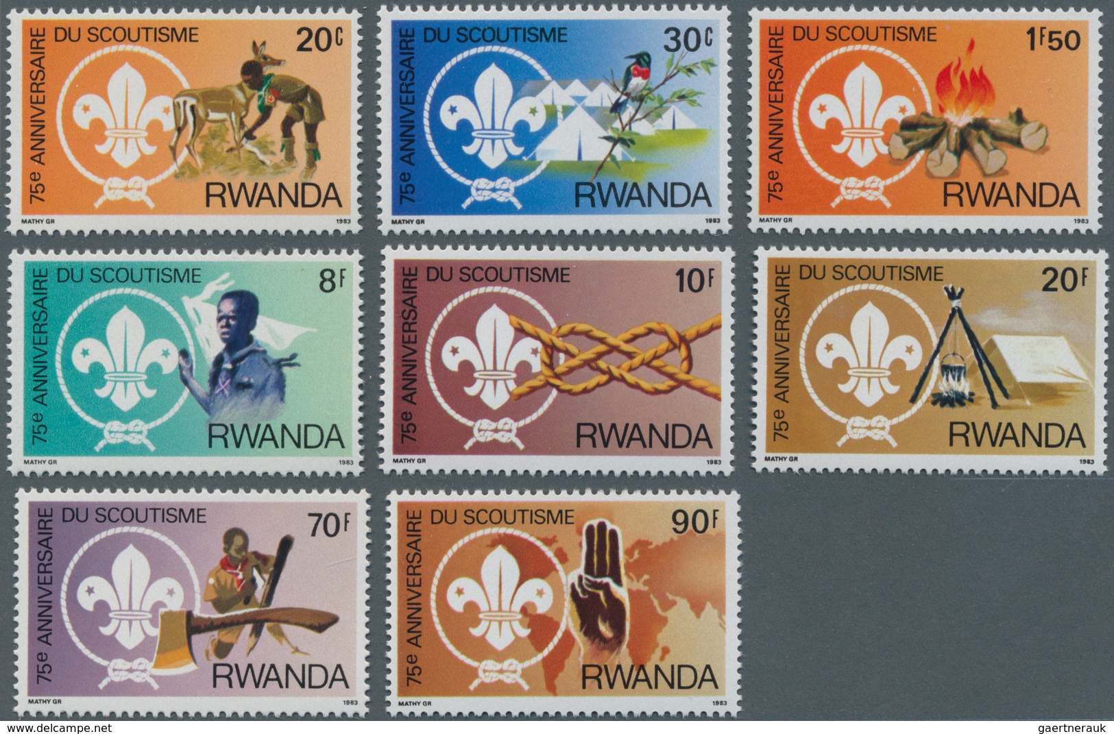 Ruanda: 1983, 75 Years Of SCOUTING Complete Set Of Eight In A Lot With About 440 Complete Sets Mostl - Autres & Non Classés