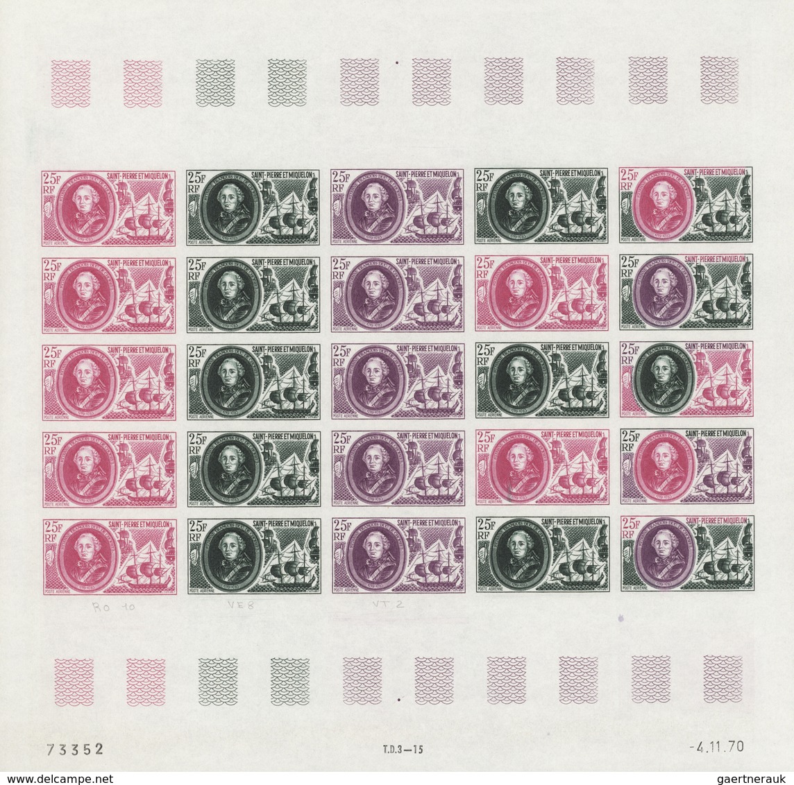 St. Pierre und Miquelon: 1969/1975, IMPERFORATE COLOUR PROOFS, MNH collection of 49 complete sheets