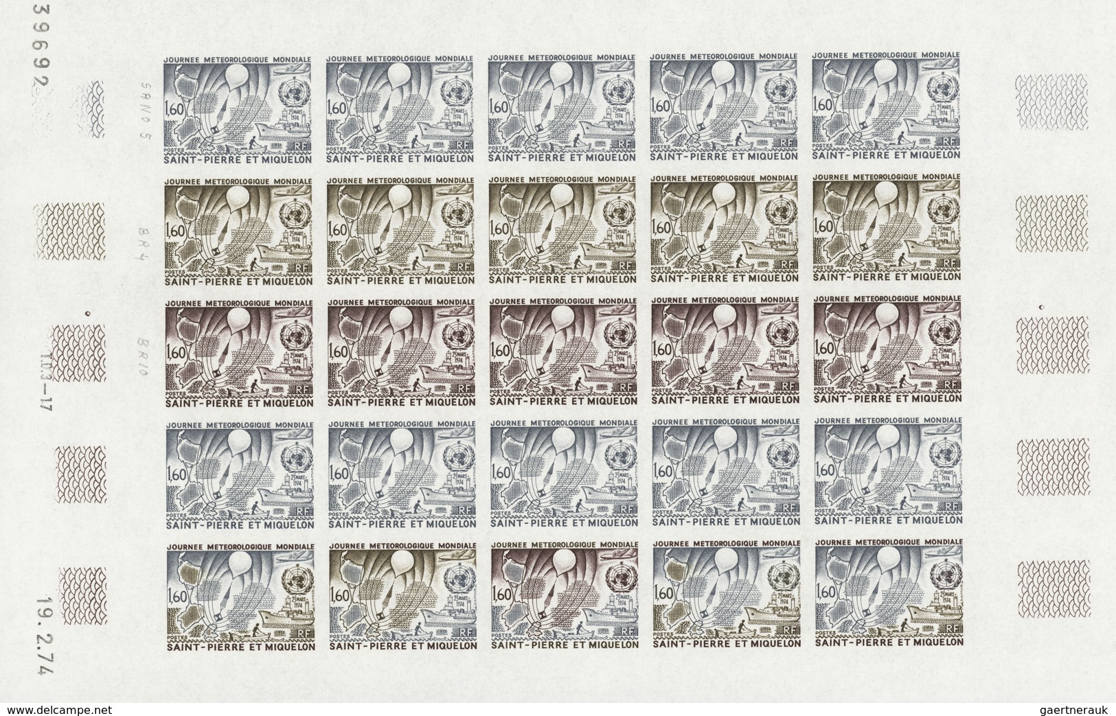 St. Pierre und Miquelon: 1969/1975, IMPERFORATE COLOUR PROOFS, MNH collection of 49 complete sheets