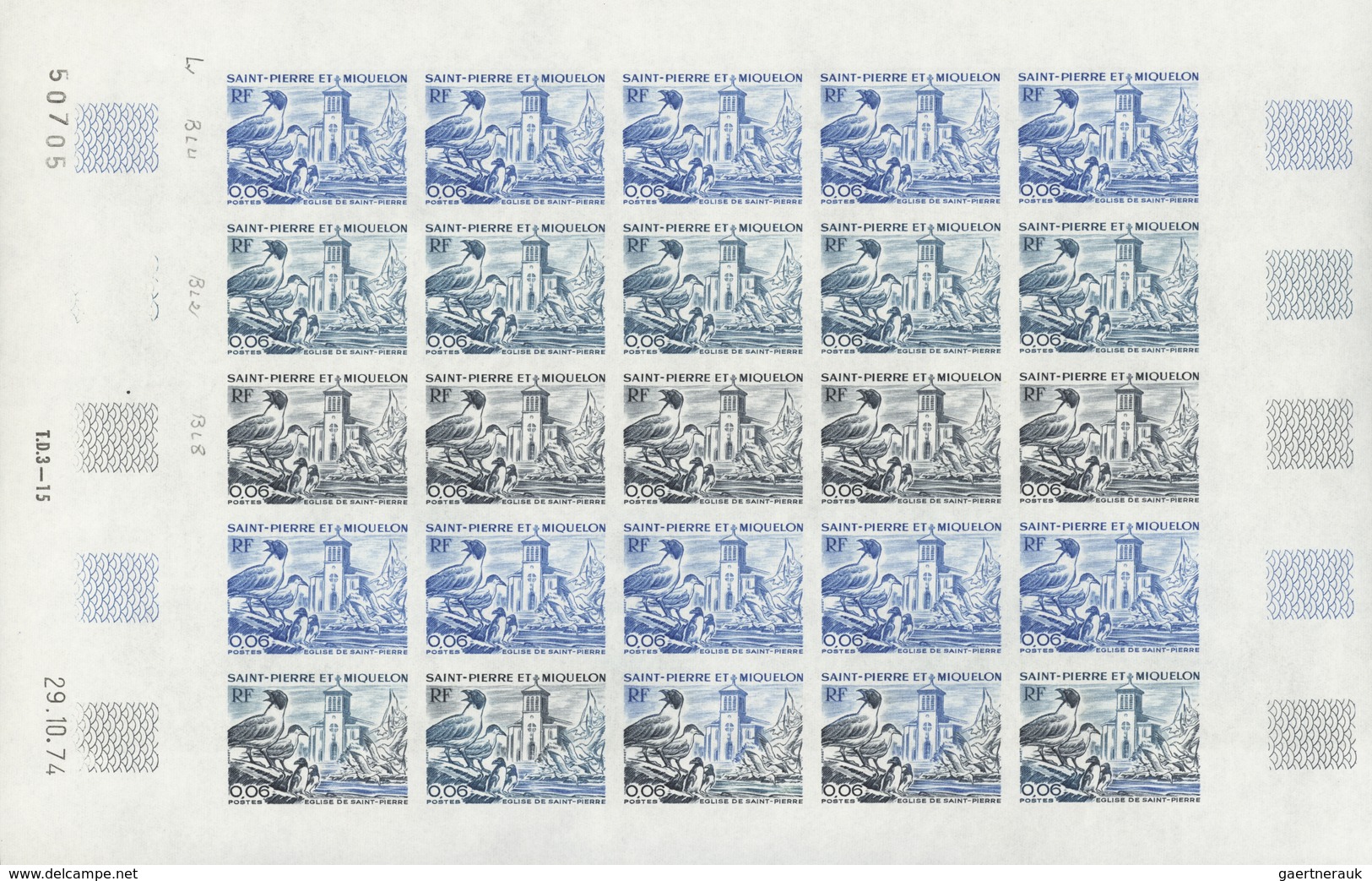 St. Pierre und Miquelon: 1969/1975, IMPERFORATE COLOUR PROOFS, MNH collection of 49 complete sheets